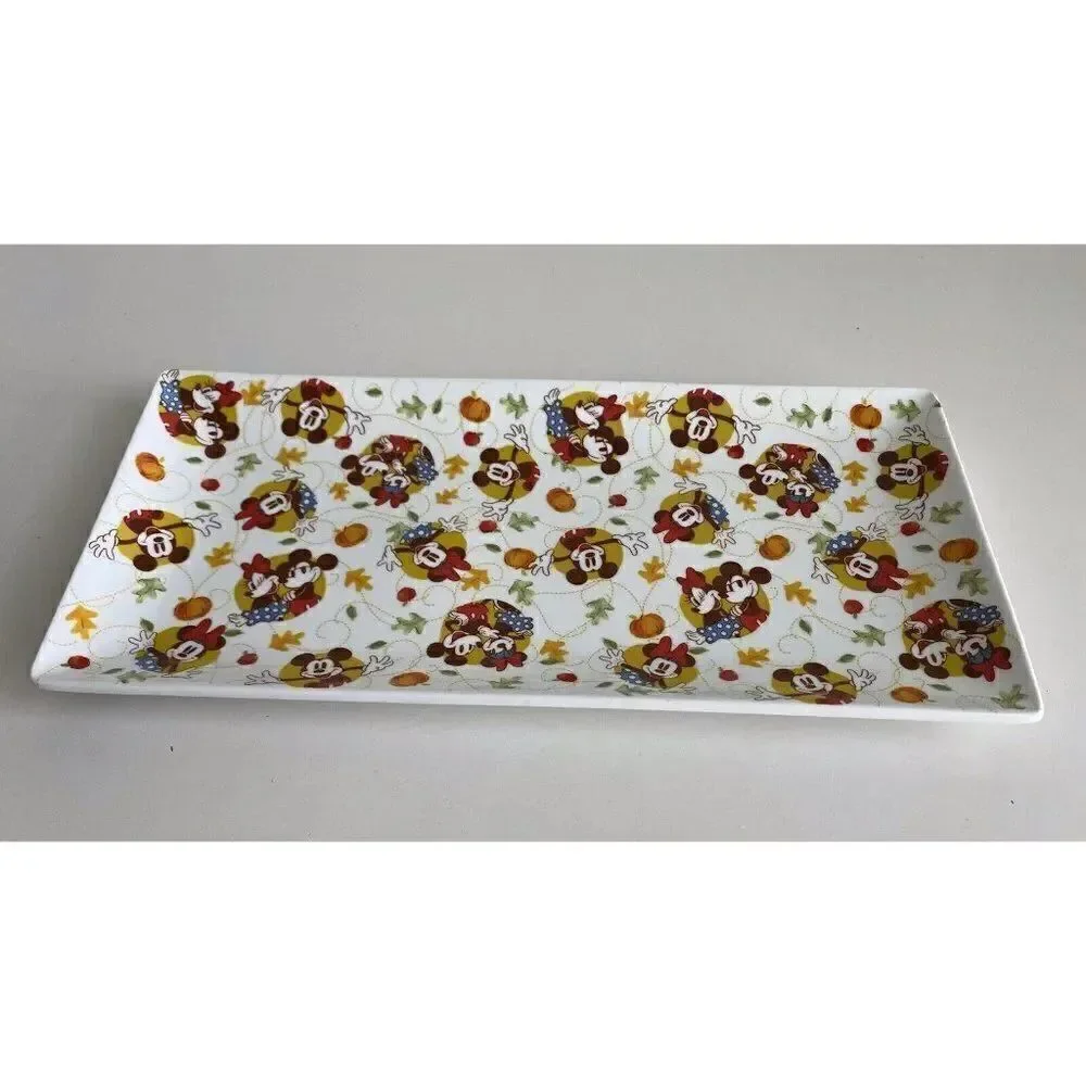 Disney Mickey & Minnie Mouse Serving Tray Platter Fall Pumpkin Thanksgiving NEW‎